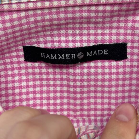 Hammer Made Pink White Gingham Plaid Mens M Button Down Long Sleeve Dress Shirt - Picture 4 of 11